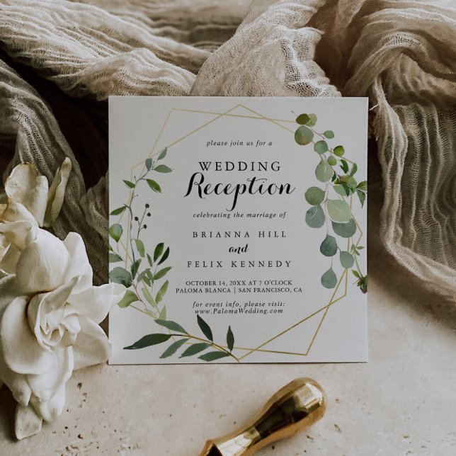 Geometric Gold Tropical Green Wedding Reception Invitation (Creator Uploaded)