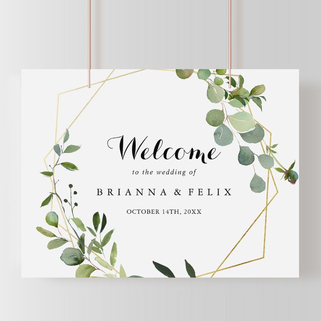 Geometric Gold Tropical Green Wedding Welcome Sign (Creator Uploaded)