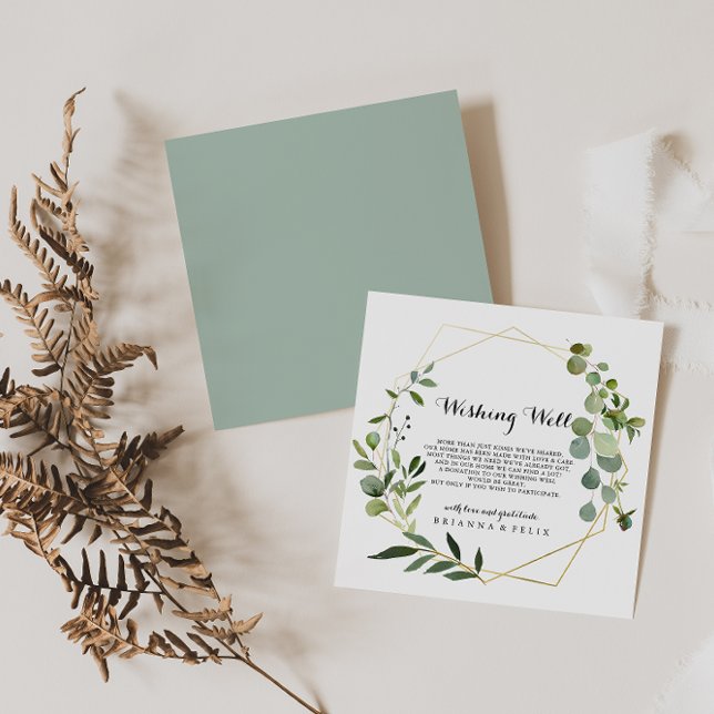 Geometric Gold Tropical Green Wedding Wishing Well Enclosure Card (Creator Uploaded)