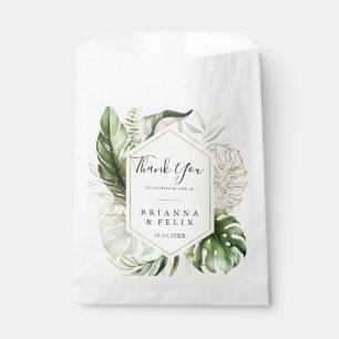 Geometric Gold Tropical Greenery Thank You Wedding Favour Bags