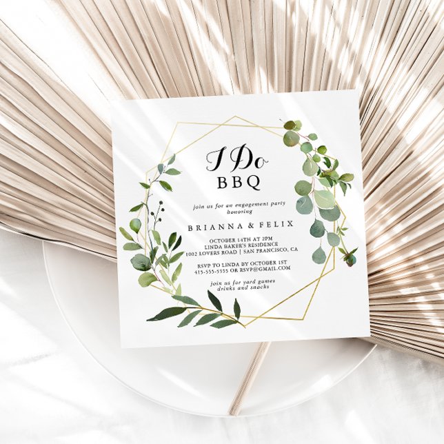 Geometric Gold Tropical I Do BBQ Engagement Party Invitation (Creator Uploaded)