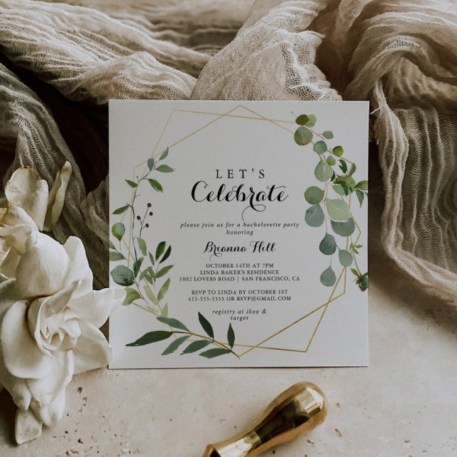 Geometric Gold Tropical Let's Celebrate Party Invitation (Creator Uploaded)