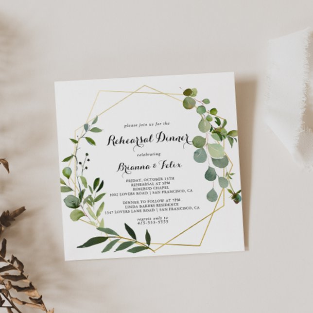 Geometric Gold tropical Rehearsal Dinner Invitation (Creator Uploaded)