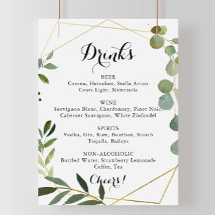 Geometric Gold Tropical Wedding Drinks Menu Sign