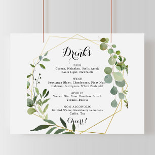 Geometric Gold Tropical Wedding Drinks Menu Sign