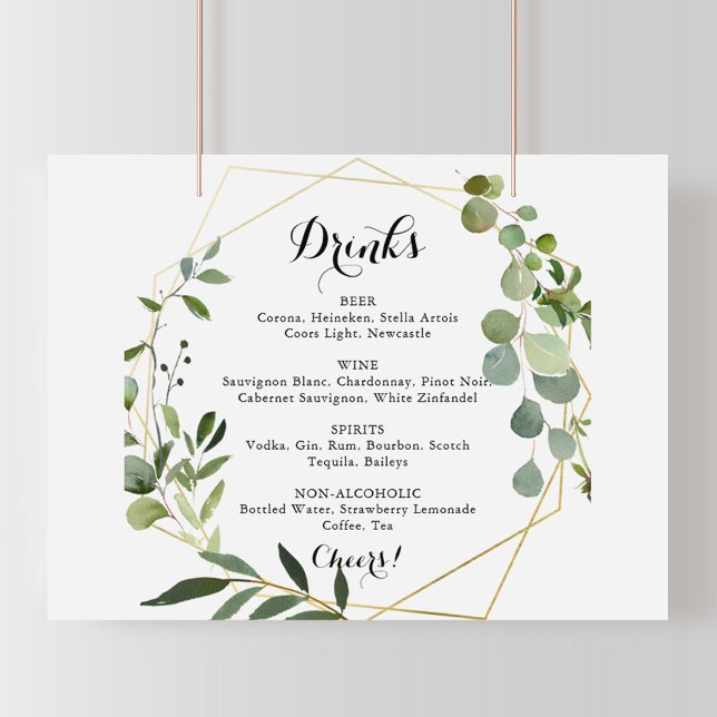 Geometric Gold Tropical Wedding Drinks Menu Sign (Creator Uploaded)