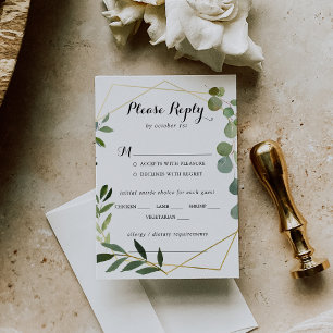 Geometric Gold Tropical Wedding Menu Choice RSVP