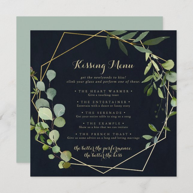 Geometric Gold Wedding Kissing Menu Game Card (Front/Back)