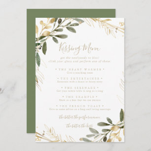 Geometric Gold Wedding Kissing Menu Game Card