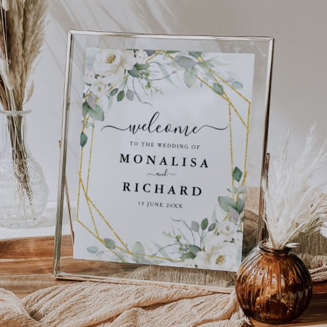 geometric gold white floral wedding sign (Creator Uploaded)