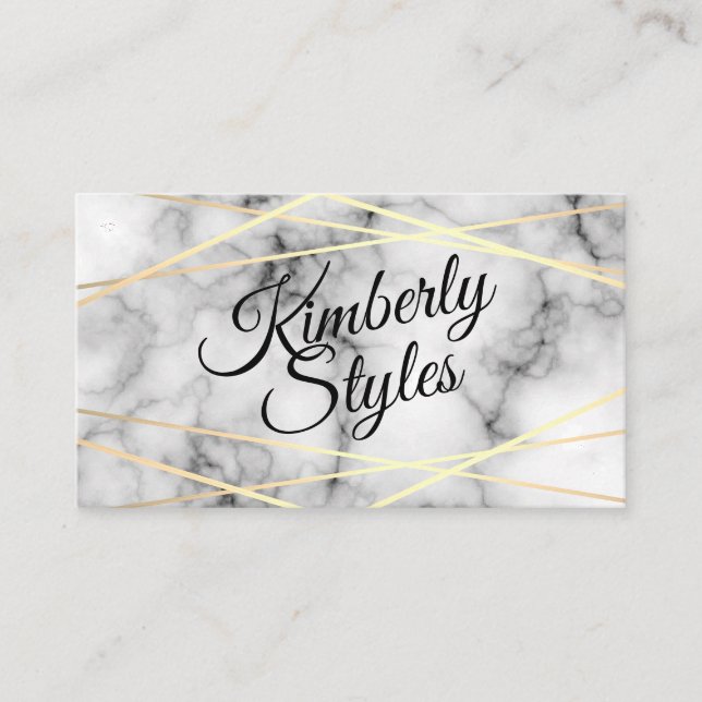 Geometric Gold White Foil Shine with Marble Business Card (Front)