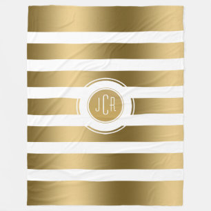 Geometric Gold & White Stripes Modern Design Fleece Blanket