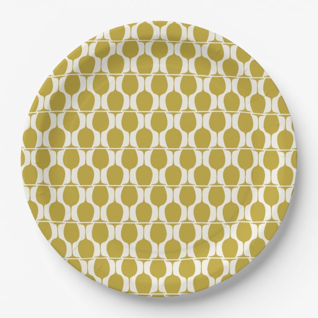Geometric Gold Wine Glass Pattern Paper Plate (Front)