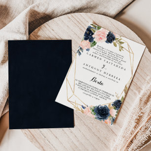 Geometric Gold Winter Floral Spanish Wedding Invitation