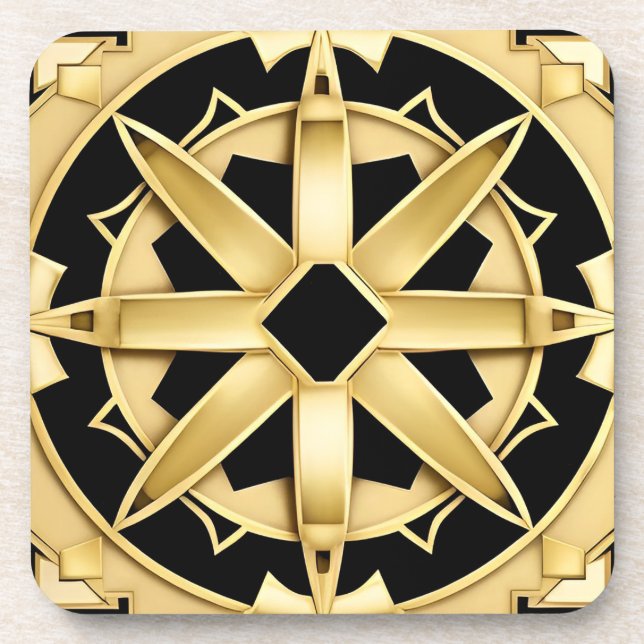 Geometric Golden Art Deco Pattern Coaster (Front)