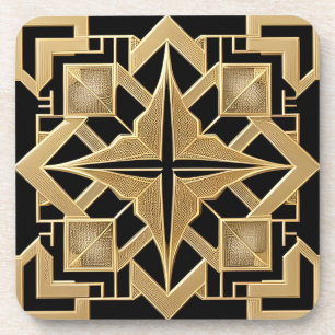 Geometric Golden Art Deco Pattern Coaster