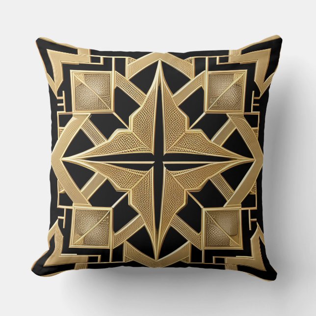 Geometric Golden Art Deco Pattern Cushion (Front)