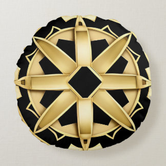 Geometric Golden Art Deco Pattern Round Cushion