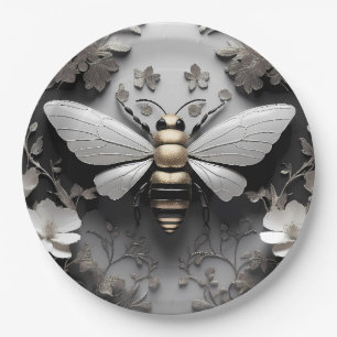 Geometric Golden Honeybee Art Paper Plate
