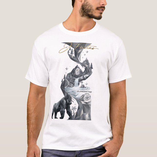 “Geometric Gorilla White T-Shirt – Silver Jungle  (Front)
