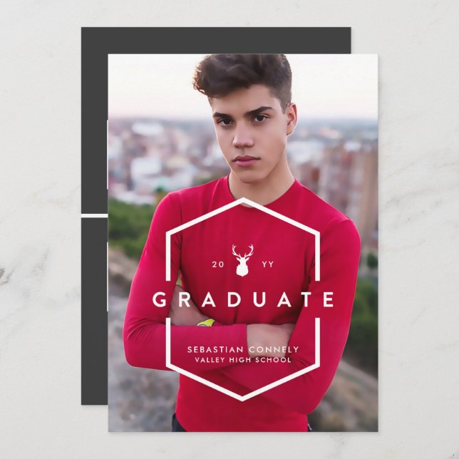 Geometric Grad Light Photo Graduation Announcement (Front/Back)