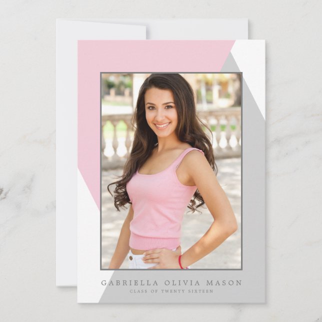 Geometric Grad | Pink/Grey Graduation Party Invite (Front)