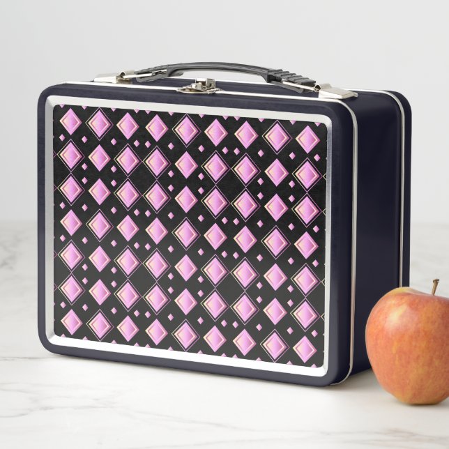 Geometric Gradient Pink Diamond Shape Pattern Metal Lunch Box (In Situ)