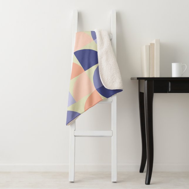 Geometric Graphic Design Shapes | Purple and Coral Sherpa Blanket (In Situ)