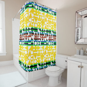 Geometric Graphic Motif Modern Trend Bath Shower Curtain