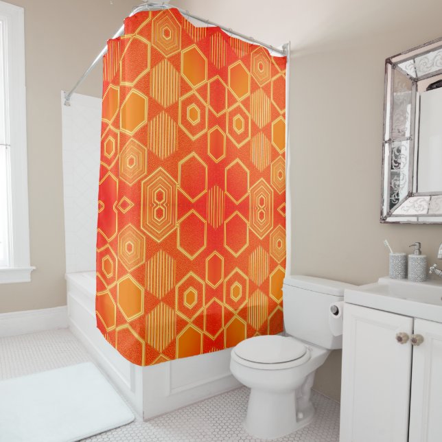 Geometric Graphic Motif Modern Trend Shower Curtain (In Situ)