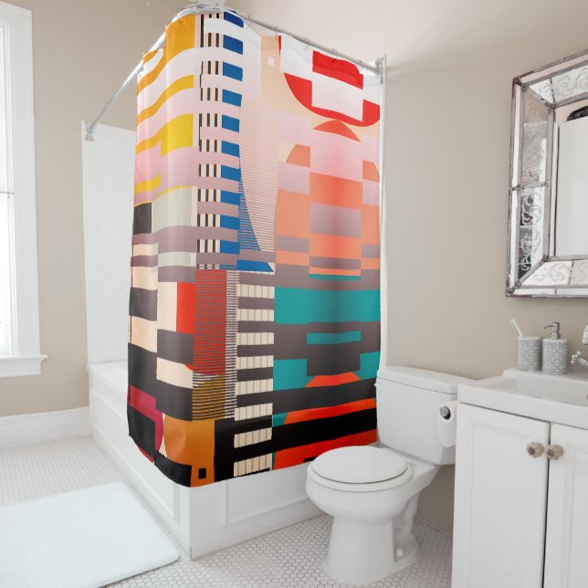 Geometric Graphic Motif Modern Trend  Shower Curtain (In Situ)