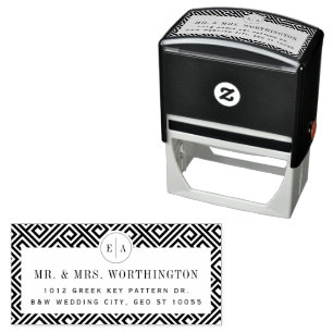 Geometric Greek Key Classic Chic Wedding Address Self-inking Stamp