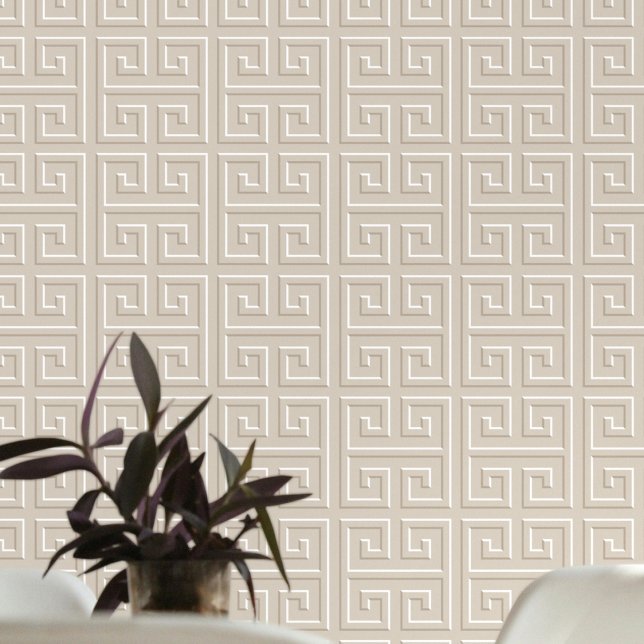 Geometric Greek Key Pattern Warm Beige Wallpaper (Creator Uploaded)