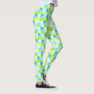 Geometric Green and Blue Triangles Modern Pattern Leggings