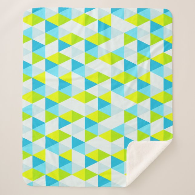 Geometric Green and Blue Triangles Modern Pattern Sherpa Blanket (Front)