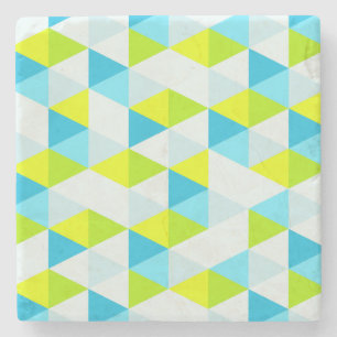Geometric Green and Blue Triangles Modern Pattern Stone Coaster