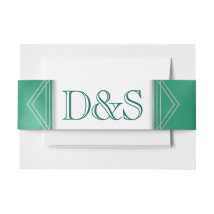Geometric Green Art Deco Modern Monogram Wedding Invitation Belly Band