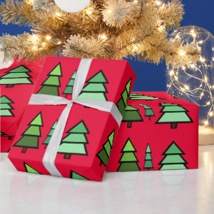 Geometric Green Christmas Trees Wrapping Paper