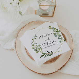 Geometric Green Eucalyptus Leaves Wedding Napkins