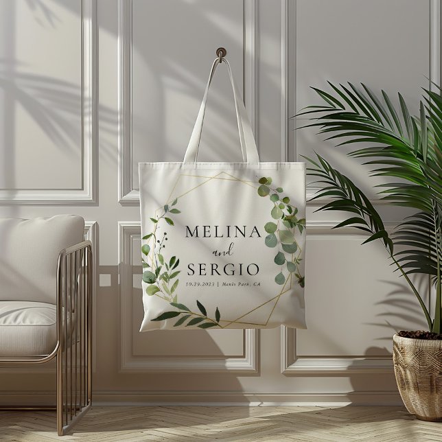 Geometric Green Eucalyptus Leaves Wedding Tote Bag (Creator Uploaded)