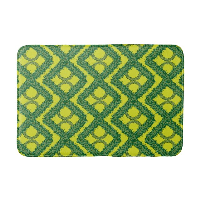 Geometric Green Garland Squares holiday pattern Bath Mat (Front)
