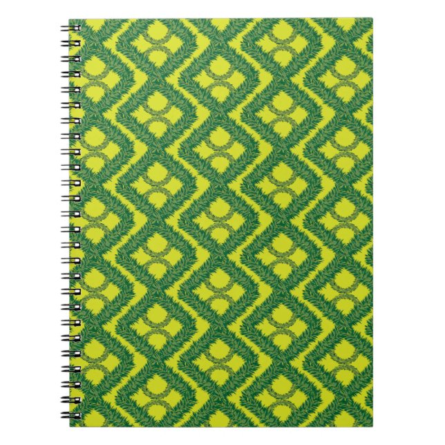 Geometric Green Garland Squares holiday pattern Spiral Notebook (Front)