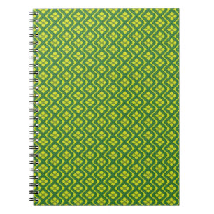 Geometric Green Garland Squares holiday pattern Spiral Notebook
