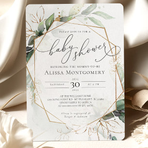 Geometric Green Gold Baby Shower Invitation