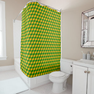 Geometric Green Gold Pattern Shower Curtain