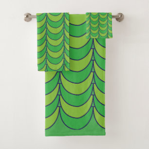 Geometric Green Half Circle Geometric Pattern Bath Towel Set