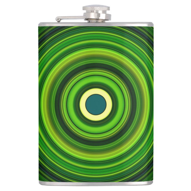 Geometric Green Mandala Design-64055 Hip Flask (Front)