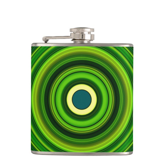 Geometric Green Mandala Design-64055 Hip Flask (Front)