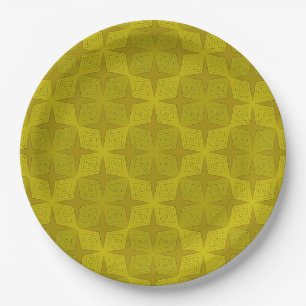 Geometric green olive art deco paper plate
