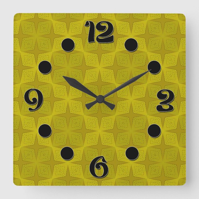 Geometric green olive art deco square wall clock (Front)